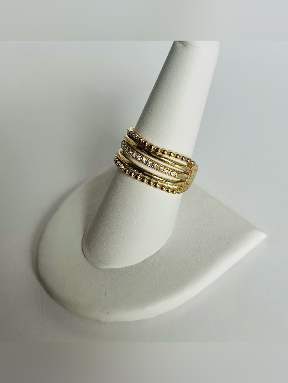 INC International Concepts Gold-Tone Layered Crystal Stack Ring Size 9 - Picture 2 of 9